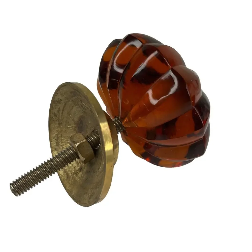 Lot of 3 Large Vintage Glass Knobs Amber Clear Dark Red